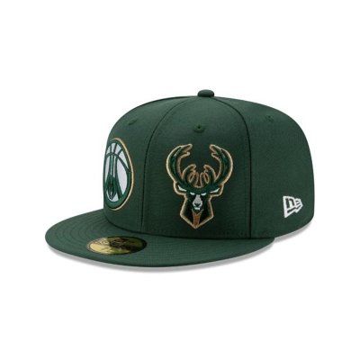 Milwaukee Bucks Gorra | New Era NBA Double Hit 59fifty Fitted Cap Mexico - Verdes